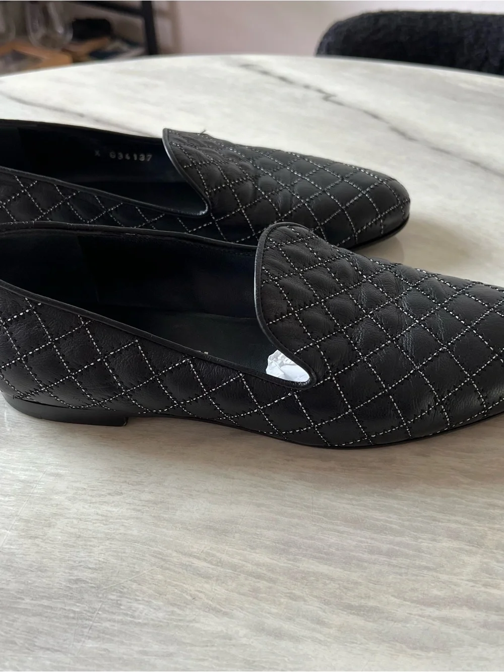 Chanel Black Zigzag & Contrast Diamond Moccasin Loafers